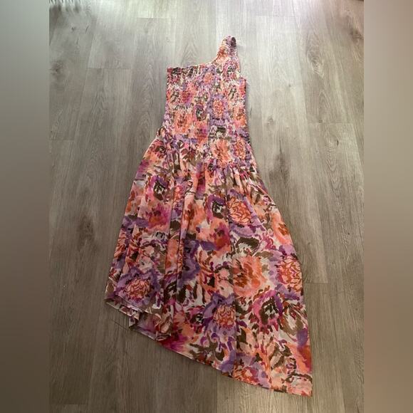 misa los angeles lydia one shoulder floral print smoked bodice asymmetric dress - Picture 6 of 11